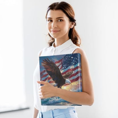 Custom 3 Ring Binder Flag Eagled White Bird 1.5" Round Ring Binders Personalized Name View Binder with 200 Sheet for School Supplies Women Men Office, 1 Pack - color: Custom Flag Eagled White Bird