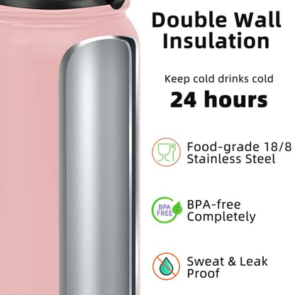 Fanhaw 20 Oz Kids Insulated Stainless Steel Water Bottle with Straw Lid, Leakproof & Anti-Dust Everyday Use Bottle for School, Women & Men, Back to School Essentials (Pink) - color: Pink, style: 20 Ounces