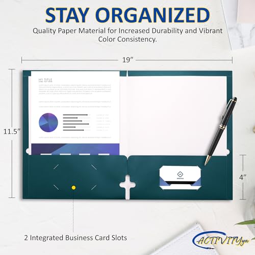 10 Pack Two Pocket Folders, Teal, Strong Thick Paper Folders, for Letter Size, by ACTIVITYya - color: Teal