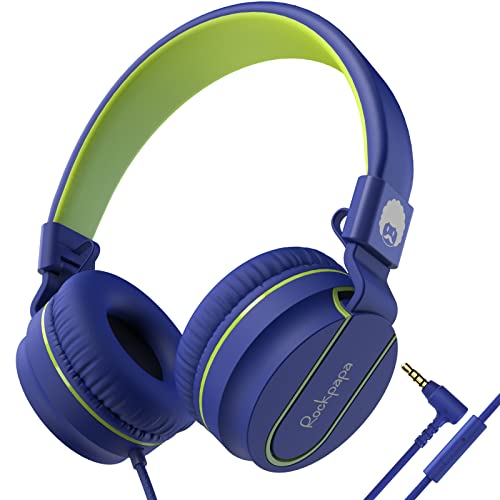 rockpapa 950 Wired Headphones for Kids Girls Boys for School Classroom with Microphone, On-Ear Foldable Corded Headphones with Jack 3.5mm for Laptop Computer Tablet Chromebooks Blue Green - color: Blue/Green