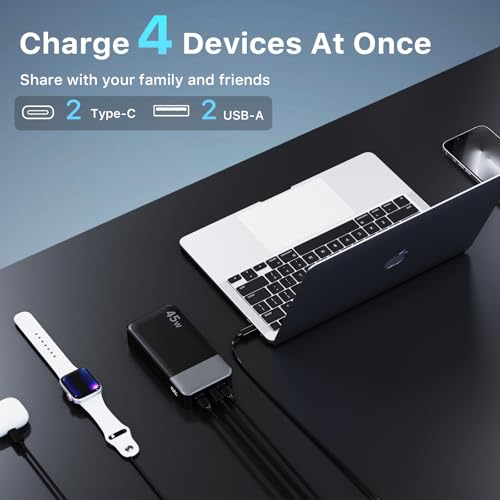 NOBIS Portable Charger, 20000mAh Power Bank, 45W Power Bank Fast Charging, Battery Pack with C to C Cable, Battery Bank with Digital Display for iPhone Android Laptop etc(Black) - color: Black