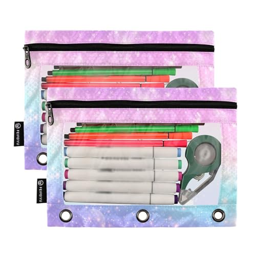 Personalized Pencil Pouch for 3 Ring Binder Rainbow Fantasy Stars Custom Pencil Pouches Case Binder Cosmetic Bag 2 Pack for Office School College Supplies - color: Fantasy Stars
