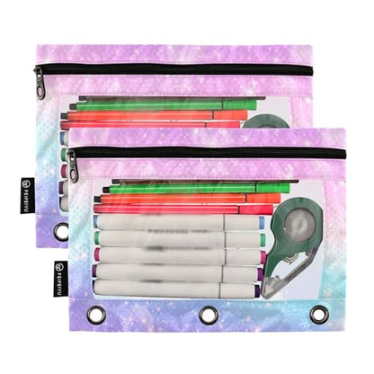 Personalized Pencil Pouch for 3 Ring Binder Rainbow Fantasy Stars Custom Pencil Pouches Case Binder Cosmetic Bag 2 Pack for Office School College Supplies - color: Fantasy Stars
