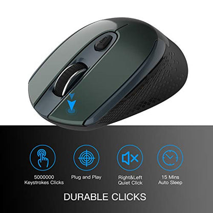 Cimetech Wireless Ergonomic Mouse, 2.4G Computer Optical, 6 Buttons, Silent With USB Receiver, 3 Adjustable DPI for Laptop, Desktop, Mac, PC - Dark Green - color: Green