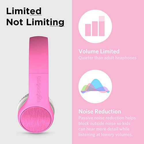 LilGadgets Connect+ Style On-Ear Kids Headphones with Microphone - SharePort Technology, SoftTouch Padding, Detachable Cable, Volume Limiting, Durable & Adjustable - Pink - color: Pink