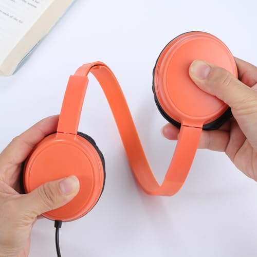 Wired Headphones Bulk 2 Pack for Classroom School, 3.5mm Pulg, Lightweight, Sturdy Headsets for Kids Students and Adults (Orange & Light Blue) - size: 2 Pack