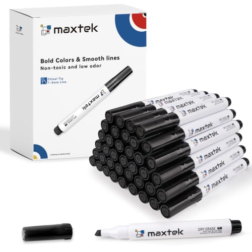 maxtek Low Odor Dry Erase Markers Chisel Tip, Black, 40 Bulk | Whiteboard Markers, For Classroom, Teachers, Office, School Supplies - color: 40 Bulk Black Color