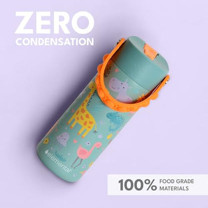 Elemental Insulated Kids Water Bottle, Stainless Steel Water Bottle with Straw Lid & Pop-It Handle, Leak-Proof Water Bottles for School, Boys or Girls, Travelling and Sports, 18oz - Safari - color: Safari