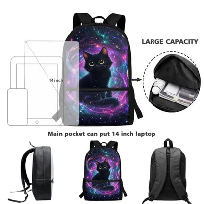 CLOHOMIN Black Cat Kids Backpack with Lunch Box for Girls 10-12/12-14 Middle School Bookbag for Kids Lunch Tote Bag Water Bottle Pouch 6th Grade Student Schoolbags Set of 3 - color: Black Cat