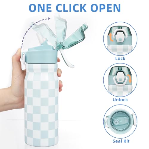 BJPKPK Stainless Steel Insulated Water Bottle with Straw Lid 18oz Reusable Metal Thermal Flask Bottles Keep Cold and Hot,Plaid - color: Plaid, size: 18 Ounces