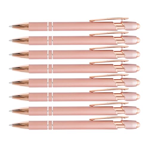 PASISIBICK 8 Pack Rose Gold Ballpoint Pen 2-in-1 Stylus Retractable Metal Stylus Pen for Touch Screens with Stylus tip, 1.0 mm Black Ink（8 PCS Rose Gold） - color: 8 Pieces Rose Gold Ballpoint Pens