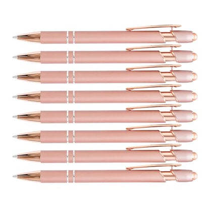 PASISIBICK 8 Pack Rose Gold Ballpoint Pen 2-in-1 Stylus Retractable Metal Stylus Pen for Touch Screens with Stylus tip, 1.0 mm Black Ink（8 PCS Rose Gold） - color: 8 Pieces Rose Gold Ballpoint Pens