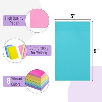 Mr. Pen- Sticky Notes, 3”x5”, 8 Pads, 640 Sheets, Summer Colors | Sticky Notes Bulk, Self-Stick Note Pads, Perfect for Office, School, Home, Study & Organization