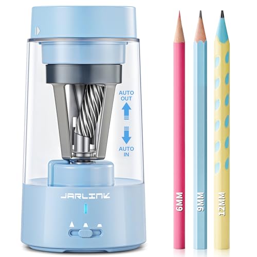 JARLINK Electric Pencil Sharpener, Fully Automatic Rechargeable Pencil Sharpener for 6-12mm Pencils, 3 Adjustable Sharpness, Hands-Free, Colored Pencil Sharpener for Classroom Home Office (Blue) - color: Blue