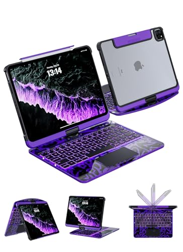 Keyboard Case for iPad Air 11-inch & 10.9-inch (Air 5th/4th Gen) and iPad Pro 11-inch (1st–4th Gen), 360° Rotating Clear Case with Trackpad, 7-Color Backlit, LCD Power Display, Pencil Holder, Purple - color: Purple, size: iPad Air 11/5/4, Pro 11