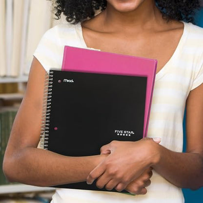 Five Star Spiral Notebook + Study App, 5 Subject, Wide Ruled Paper, 8" x 10-1/2", 200 Sheets, Fights Ink Bleed, Water Resistant Cover, Black (72045) - color: Black, size: 8" x 10.5" (Pack of 1)
