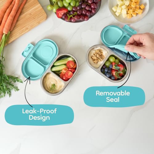 Good Bare Stainless Steel Snack Container for Kids | 2-Compartment Metal Bento Box | Removable Silicone Seal, BPA-Free | Leak-Resistant, Dishwasher Safe | Updated Easy-Open Latch - color: Mint Green