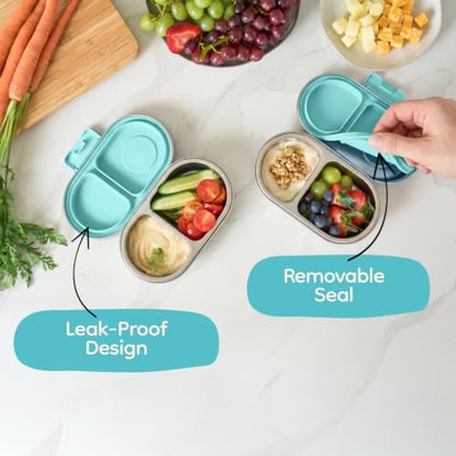 Good Bare Stainless Steel Snack Container for Kids | 2-Compartment Metal Bento Box | Removable Silicone Seal, BPA-Free | Leak-Resistant, Dishwasher Safe | Updated Easy-Open Latch - color: Mint Green