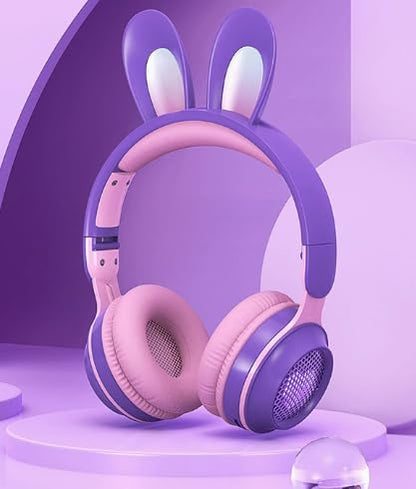 Rabbit Purple Cat Headphones Bluetooth, Noise Cancelling, LED, Mic | Delight your child with these stylish LED cat ear headphones premium noise cancellation, built-in mic, and wireless ease. - color: Rabbit Purple
