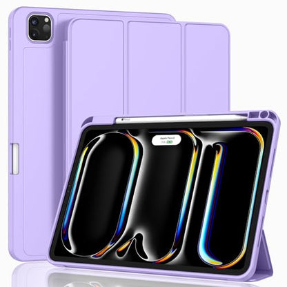 ZryXal iPad Pro 11 Inch Case (M5) 2025/ (M4) 2024 (Model: A2836/A2837/A3006), Trifold Stand Smart Cover with Pencil Holder and Soft TPU Back, Auto Wake/Sleep (New Clove Purple) - color: New Clove Purple