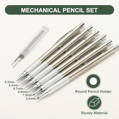 PATIKIL 2Pcs Mechanical Pencil 0.7mm, Lead Pencils Mechanical Holder Medium Point Automatic Metal Holder for Drawing Art Sketching Woodworking, Silver - color: Silver