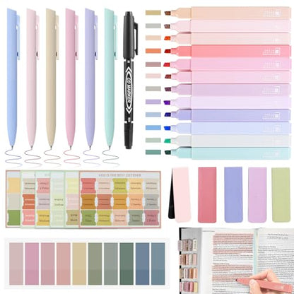 DazSpirit 25Pcs Bible Journaling Kit, Bible Study Supplies for Women | Includes 12 No Bleed Bible Highlighters, 6 Color Pens, 90 Laminated Bible Tabs, Magnetic Bookmarks & Sticky Notes - style: 12 Highlighters