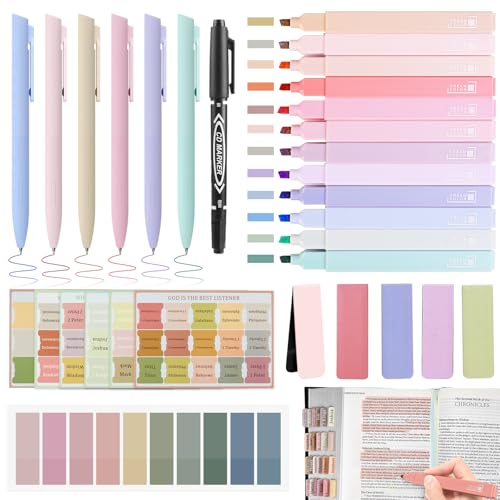 DazSpirit 25Pcs Bible Journaling Kit, Bible Study Supplies for Women | Includes 12 No Bleed Bible Highlighters, 6 Color Pens, 90 Laminated Bible Tabs, Magnetic Bookmarks & Sticky Notes - style: 12 Highlighters