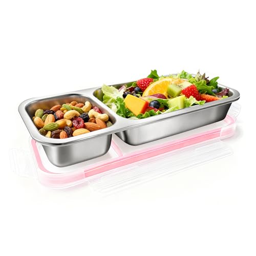 Stainless Steel Bento Box (2 Compartments Pink) - color: 2 Compartments Pink