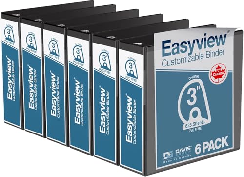 Easyview Premium 3-Ring Binders with Clear-View Covers and D Rings, Binders for School or Office, 3 Inch, Pack of 6, Black - color: Black, size: 3 Inch, style: Pack of 6