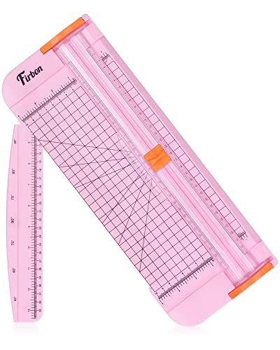 Firbon A4 Paper Cutter, 12 Inch Paper Trimmer with Extened Ruler, Pink | 12 Sheet Capacity | CM & Inch Scale | Spring-Loaded Safe Blade | Cuts Cardstock, Vinyl, Coupons, Labels & Scrapbooking Crafts - color: Pink