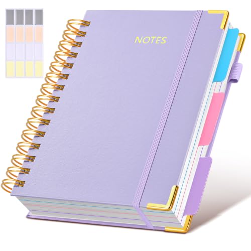 JASLEKO 3 Subject Notebook College Ruled with Dividers Tabs, 100 GSM Leather Hardcover Spiral Notebooks for School Work, 240 Pages Large Cute Notebook Journal for Women Men, College Students,Purple - color: Purple