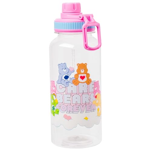 Silver Buffalo Care Bears Share Bear, Plastic Water Bottle, 32oz | Grumpy and Funshine, Cheer, Bedtime, Twist Spout, Sticker Set, You Stick Yourself, Good Luck Bear, Love-a-Lot, Tenderheart - color: Care Bears Forever