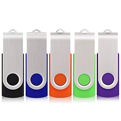 5 Pack 32GB Flash Drive, USB 2.0 Swivel Thumb Drives Bulk Memory Stick Jump Drive Pen Drive Zip Drive for Data Storage,Black/Blue/Orange/Green/Purple (32G, 5Pcs Mixed Color) - color: Black Blue Orange Green Purple, size: 32GB