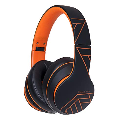 PowerLocus Wireless Bluetooth Headphones, Over Ear Headphones with Microphone, 50H Playtime, HiFi Stereo Sound, Deep Bass, Soft Earmuffs, Foldable Lightweight Headphones for Travel/PC/Cell Phone - color: Black/Orange