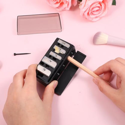 2 Pack 5 Hole Cosmetic Long Point Pencil Sharpener Eye Pencil Sharpener Makeup Eyeliner Pencils Sharpeners with Plastic Lid Cosmetic Manual Tools for Eyeliner Eyebrow Lip Liner Pencils(Black, Pink)