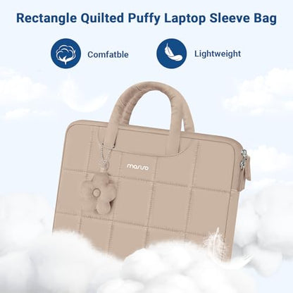 MOSISO Laptop Case 13.3 inch,13-13.3 inch Puffy Laptop Sleeve Compatible with MacBook Neo 13/Air 13 13.6/Pro/Pro 14,HP Dell ASUS Lenovo,Rectangle Quilted Bag with Handle&Flower Pendant, Brown - color: Brown, size: 13.3 inch