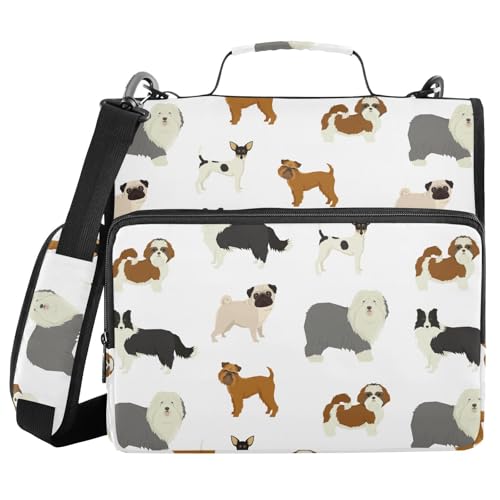 Dogs Zipper Binder with Shoulder Strap Bag 3 Ring Binder Organizer Large Capacity Multiple Compartments for School Office - color: Multicolored 23