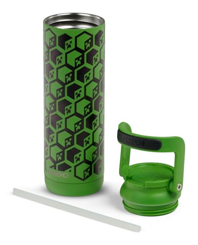 Igloo MineCraft Creeper 20 oz Sipper Glow in the Dark Sports Sipper, Stainless Steel Hydration Can with Lid & Straw, Insulated Water Bottle - color: 20 Oz Creeper