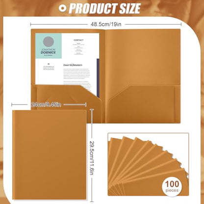 Gueevin 100 Pack Plastic Folder with Pockets, 2 Pocket Folders, Plastic Glossy Folders Fit Letter Size Paper, Heavy Duty Durable File Folder with Business Card for Home Office School (Brown) - color: Brown