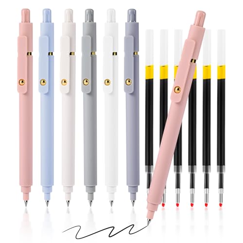 Gel Pens, 6 Pack 0.7mm Fine Point Black Ink Pens with 6 Refills, Quick Dry & No Smear, Smooth Writing Pens for Journaling, School, Office Supplies, Gifts for Women and Men - color: 0.7mm Morandi-Black Ink