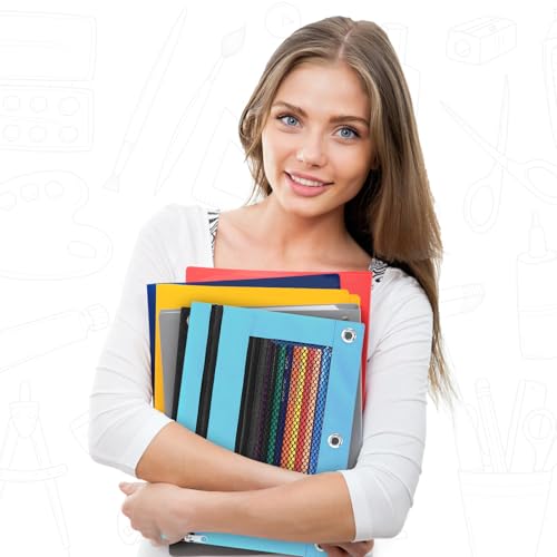 Pencil Pouch for 3 Ring Binder - 3 Hole Zipper Pen Case Bag Holder Bulk Accessories Clear Window Aesthetic Organizer Pockets - color: Sky Blue
