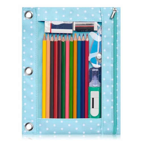 Forvencer Pencil Pouch for 3 Ring Binder, Large Pencil Case Pouch with 3 Reinforced Grommets, Pen Bag, Clear Window Pencil Case, Binder Accessories, Green Polka Dot - color: Green Polka Dot, size: 1 Pack