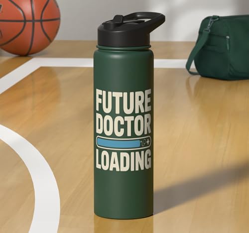Future Doctor Loading Med Student Progress Bar Stainless Steel Insulated Water Bottle - color: Dark Green
