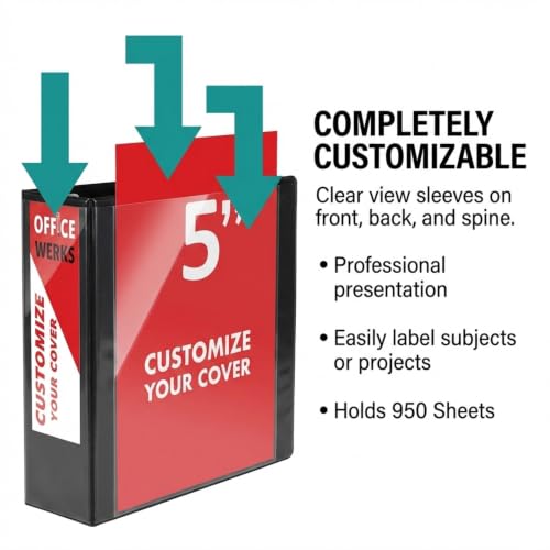 Extra-Large 3-Ring Binder | Heavy-Duty 5-Inch D-Ring Office Organizer | Crystal Clear Overlay View Binder | Archival-Grade Legal Storage | Holds 950+ Sheets | Interior Pockets | Pack of 2