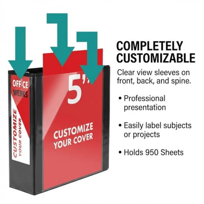 Extra-Large 3-Ring Binder | Heavy-Duty 5-Inch D-Ring Office Organizer | Crystal Clear Overlay View Binder | Archival-Grade Legal Storage | Holds 950+ Sheets | Interior Pockets | Pack of 2