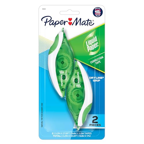 Paper Mate Liquid Paper DryLine Grip Correction White Tape, 12 Count, Pack of 6 - size: 2 Count (Pack of 6)