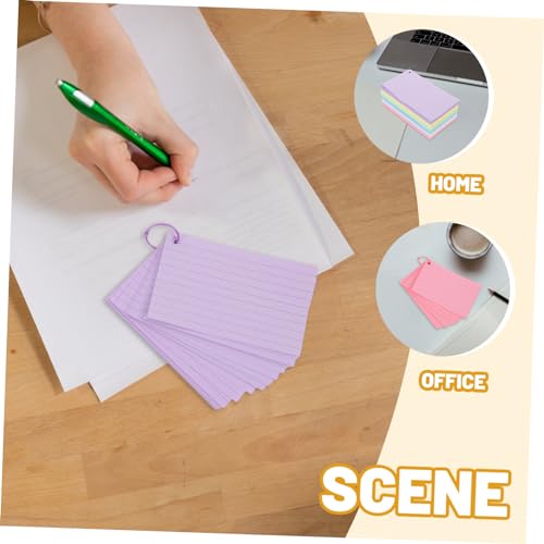 KALLORY 1set Lined Index Cards with Binder Rings Blank Flash Cards Colors for Easy Studying for Home Office and School Use