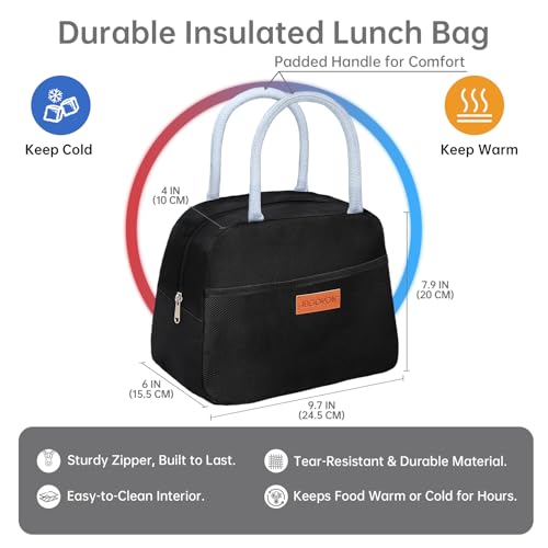 JBGOYON 4-in-1 Bento Box and Insulated Lunch Bag Set, Black/Gray | 6-hour insulation, 7.5 L lunch bag, leakproof 1.9 L container with 2 sauce cups, fork and spoon, 2 snack bags, BPA-fre - color: Gray