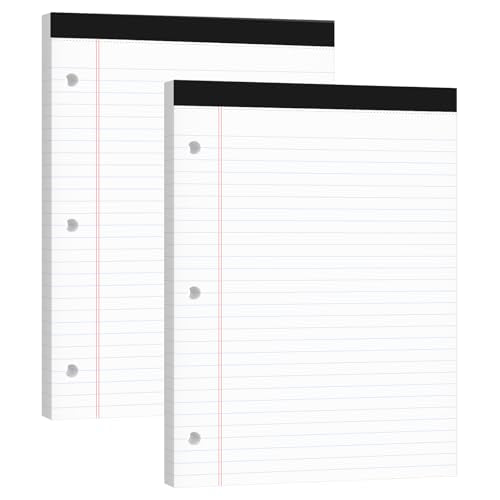 Legal Pads 8.5x11, 50 Sheets/Pack, 2-Pack,3-Hole Punch & Perforated Writing Pads, Wide Ruled White Lined Paper, Notebook 8.5x11.75, Notepads 8.5x11 for Business, School and Office Supplies - style: 2 Pack-3Hole