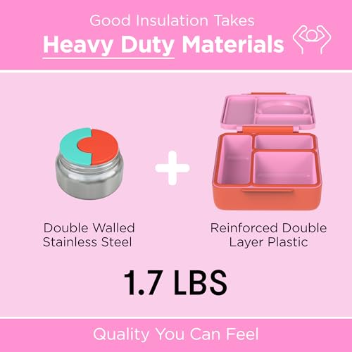 Omie OmieBox Kids Insulated Leakproof Bento Lunch Box with Food Jar (Pink Berry) - color: Pink Berry